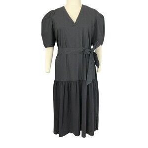 NWT Eloquii Black Tiered Dress Size 22 Puff Sleeve Poplin Belted Goth Minimalist